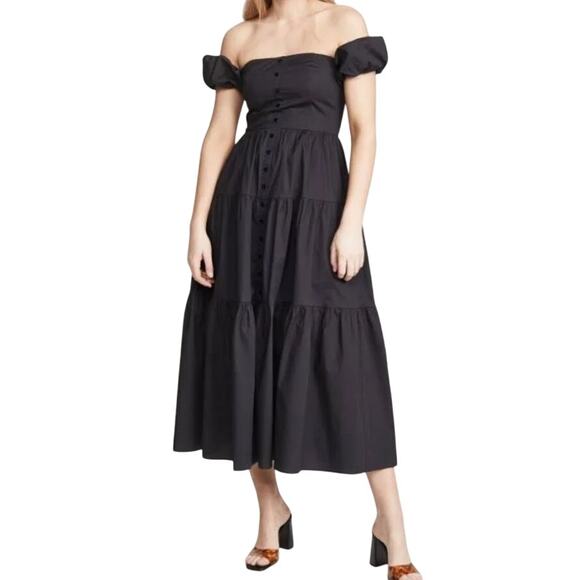 STAUD Elio Black Tiered Cotton Poplin Dress Size 12 - Picture 1 of 10
